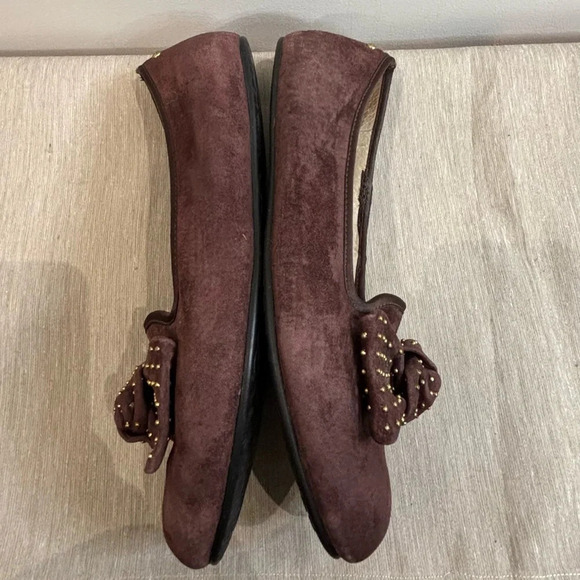 UGG Sz  10 Alloway Suede Bow and Studs Shearling Lined Round Toe Ballet Flats - Picture 10 of 10